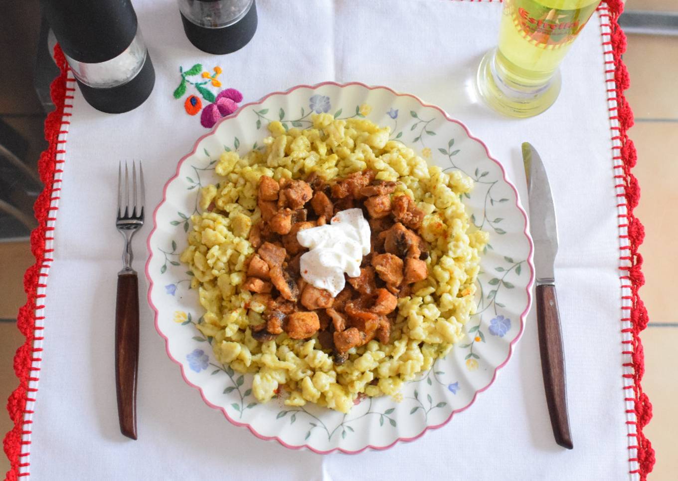 Chicken & mushroom paprikas with Hungarian dumplings