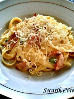 Foto resep Fettucini carbonara with sausage and peas