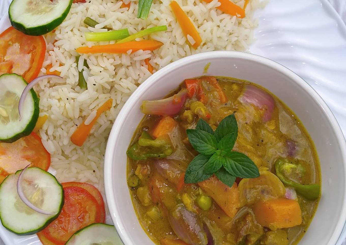 Coconut rice and lamb curry