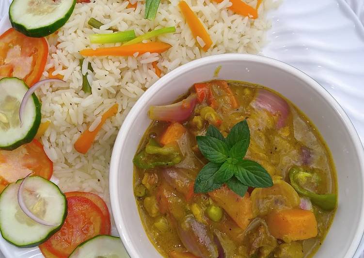 Coconut rice and lamb curry