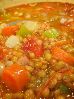 A picture of Dump & Simmer Lentil Soup with Bacon.