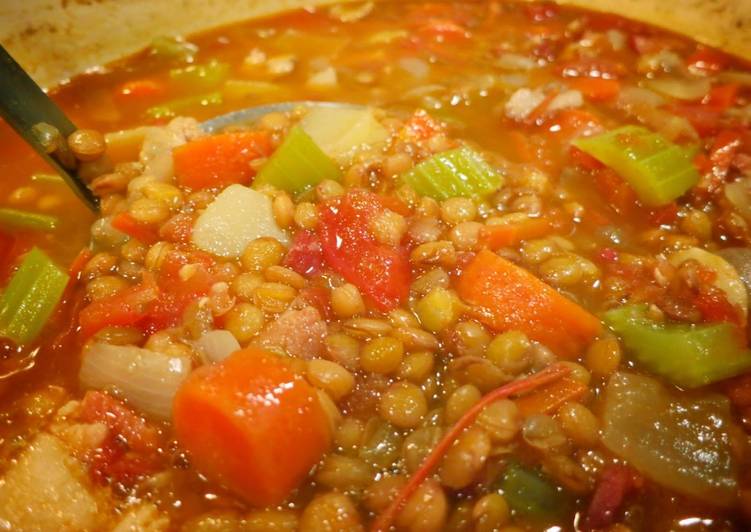 Steps to Prepare Homemade Dump &amp; Simmer Lentil Soup with Bacon