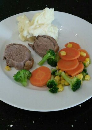 A picture of Rolled Lamb Noisette With Mash.