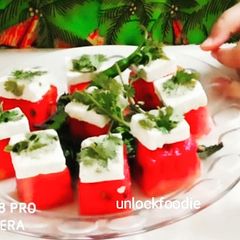 A picture of Watermelon and Cottage cheese Salad.