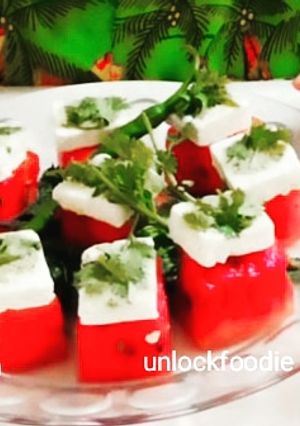 A picture of Watermelon and Cottage cheese Salad.