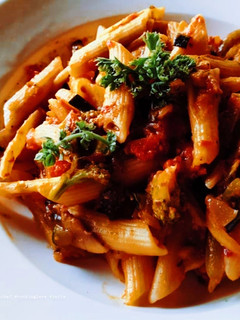 A picture of Red sauce pasta.