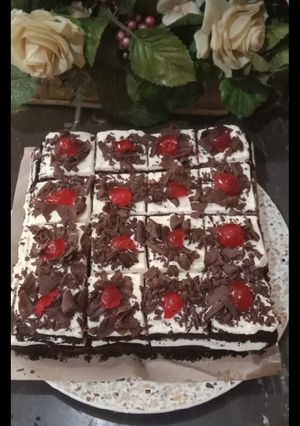 Foto resep Cake potong Black forest (brownis kukus paduan coklat n kopi)