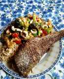 Thai chicken and fish vegetable stir fry