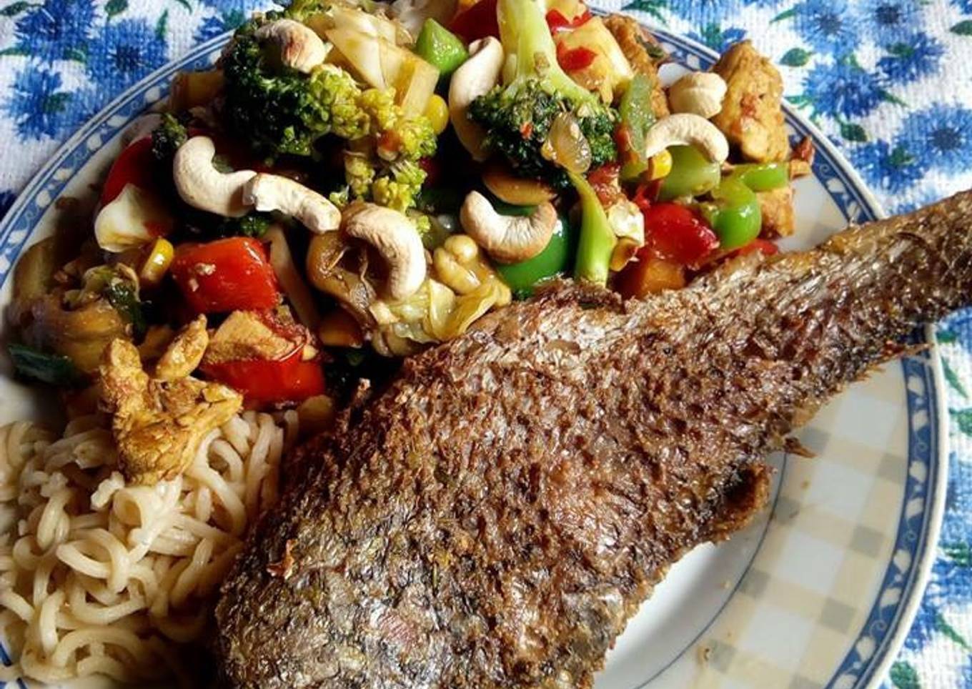 Thai chicken and fish vegetable stir fry
