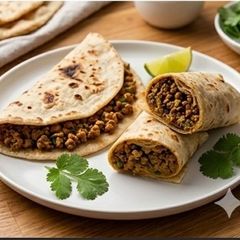 A picture of Slow-Rested Beef Flatbread Wraps with Spiced Filling.