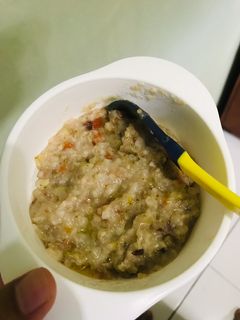 Foto resep Bubur nasi tim daging sapi ghaniarss 9m+