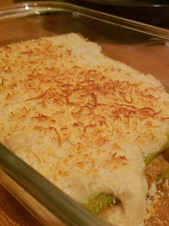 Una foto de Canelones de puerros rellenos de calabacines