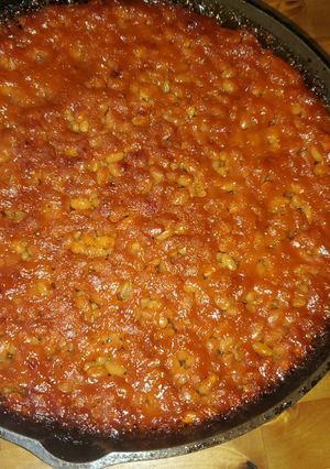 A picture of Mom's Baked Beans.