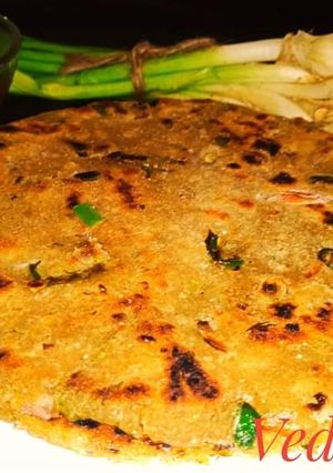 A picture of Jowar Roti with Green Garlic.