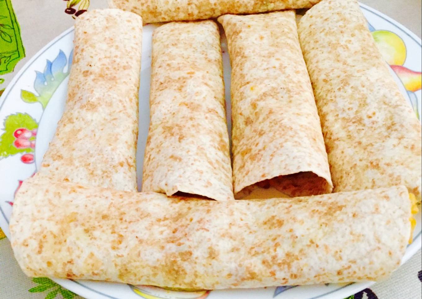 Fajitas integrales con pollo, arroz y verduras (picantes)