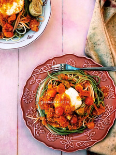 عکسی از دستور اسپاگتی بدون گوشتِ صنمابا سسِ گوجه 🍅🍝👩🏻🍳