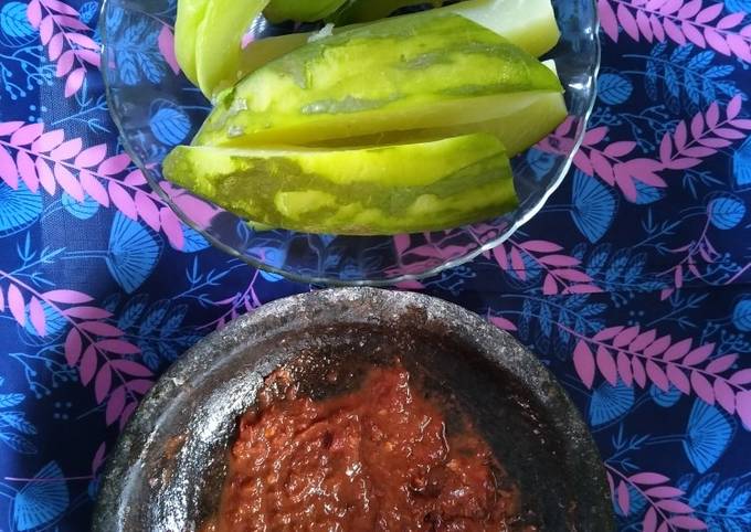 Sambal terasi + Lalab labusiyam,pepaya muda