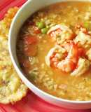 Camarones al coco con asopao de guandules