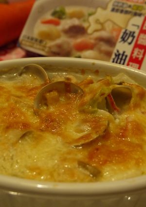 【北海道白醬烤】奶油玉米蛤蜊蘑菇烤白菜 的食譜成品照片