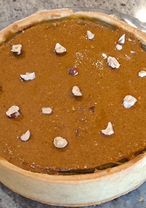 Une photo de Flan matcha praliné