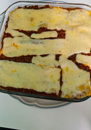 Una foto de Lasaña de carne molida de res y cerdo deliciosa