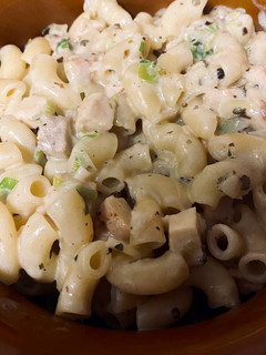 A picture of Alfredo pasta.