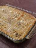 Tarta de cebolla, champiñones y queso