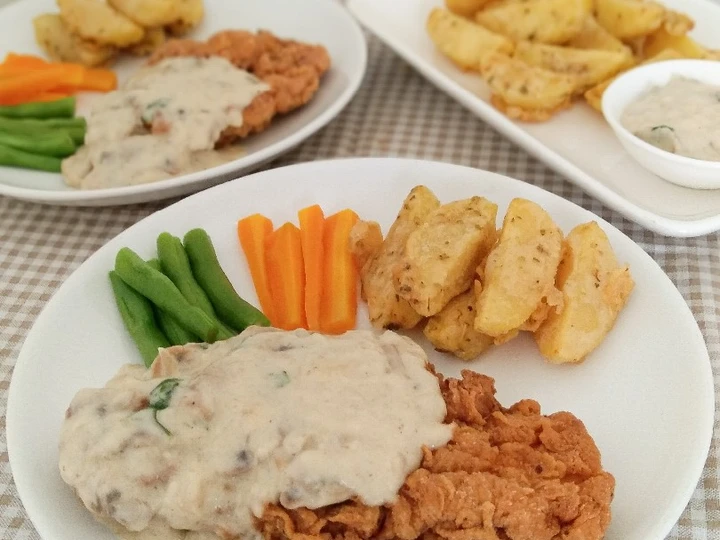 Cara Mudah Menyiapkan Resep Crispy Chicken Steak with Creamy Mushroom Sauce yang Enak Banget Anti Ribet, Mantap Sekali