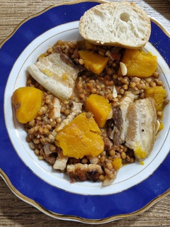 Una foto de Lentejas con panceta y calabaza