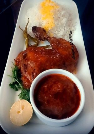 عکسی از دستور چلو مرغ و هلو