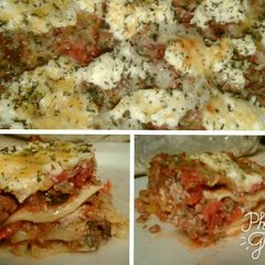 A picture of Four cheese & meat lasagna.