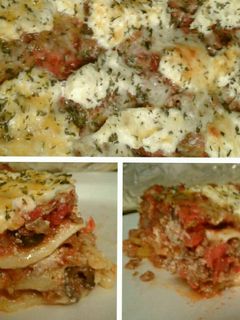 A picture of Four cheese & meat lasagna.