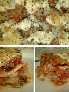 A picture of Four cheese & meat lasagna.