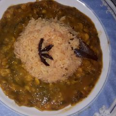 A picture of Sindhi Saibhaji and bhugal chawal.
