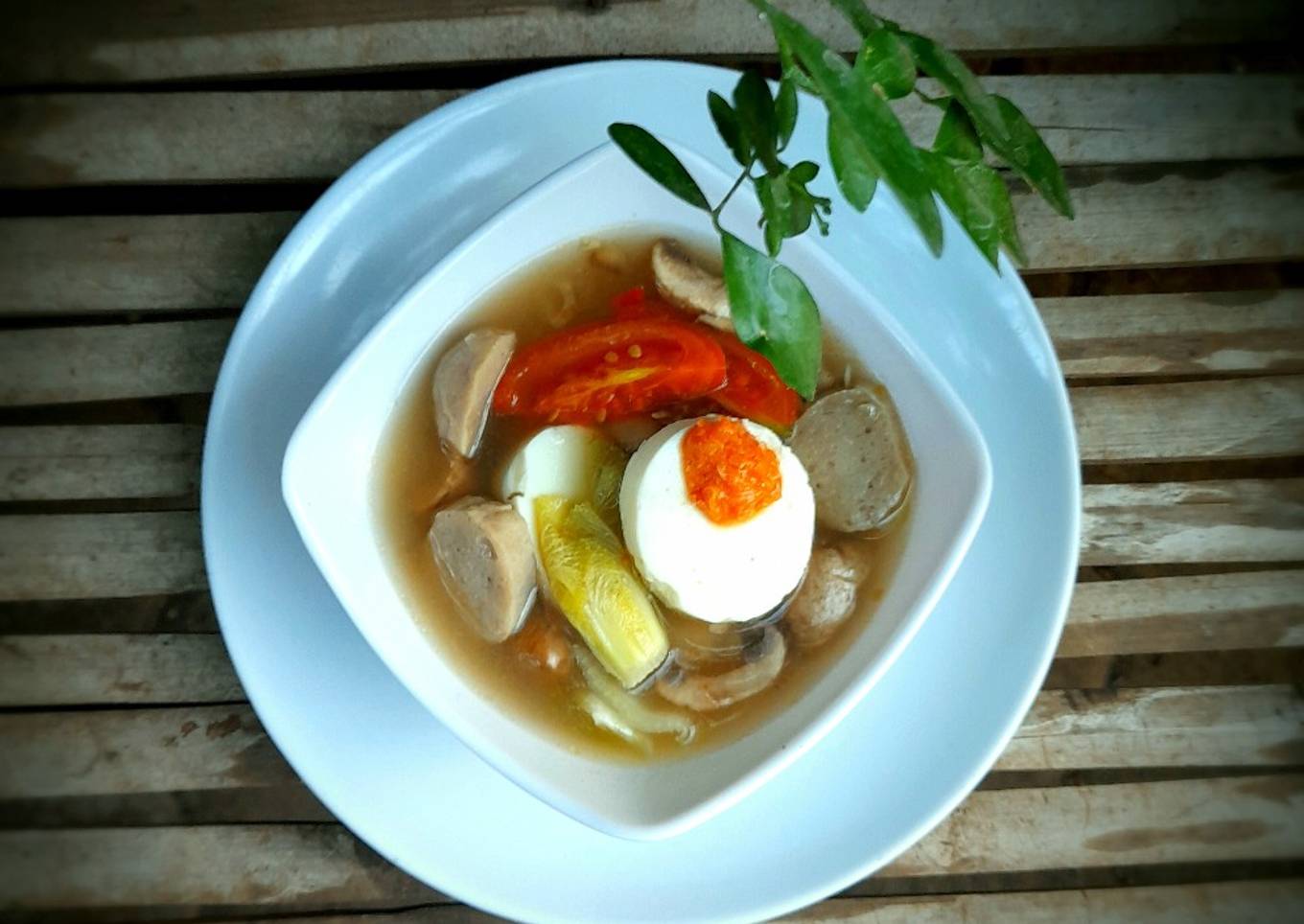 Sup Putih Telur, Jamur dan Baso