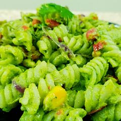 Creamy green mayonnaise pasta A picture of Creamy green mayonnaise pasta.