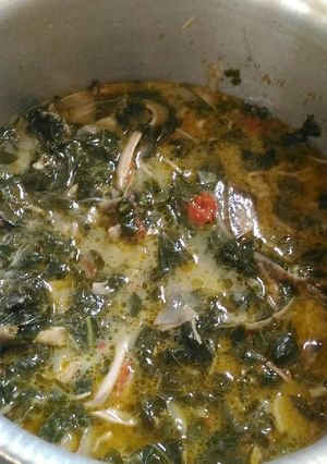 Foto resep Jantung pisang + daun singkong
