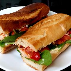 A picture of My Marinated Kimchi Chicken and Sweet Pepper Sandwich.