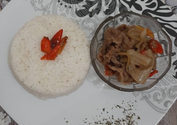 Cara Mudah Menyiapkan Rice with beef teriyaki Super Lezat