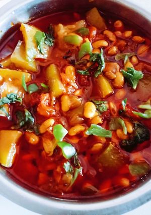 A picture of Tasty masaledar Lauki(Bottle gourd) and soyabean sabji.