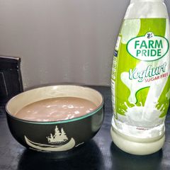 Guinea corn pap and yoghurt/milk A picture of Guinea corn pap and yoghurt/milk.