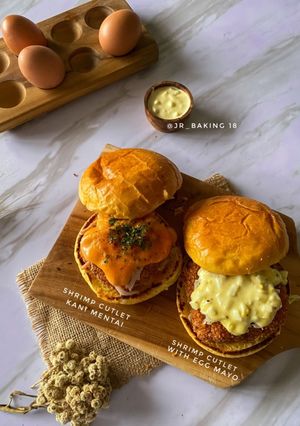 Foto resep Shrimp Cutlet Kani Mentai Burger & Shrimp Cutlet Egg Mayo Burger