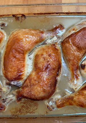 Una foto de Pollo asado al vino