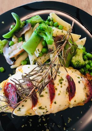 A picture of Chicken Breast with Chorizo and Mozzarella.