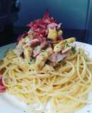Pasta Carbonara de Pollo Fácil en Casa