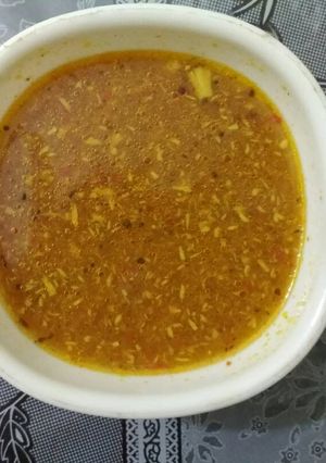 A picture of Tomato coriander rasam.