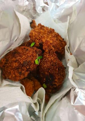 A picture of Krispy fried chicken thighs.