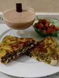 Tortilla de judías verdes con agar agar y leche de almendra con gachas dulces