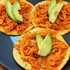 Carrot tinga tostadas (vegan) A picture of Carrot tinga tostadas (vegan).