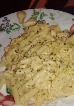A picture of Savory creamy chicken pasta.